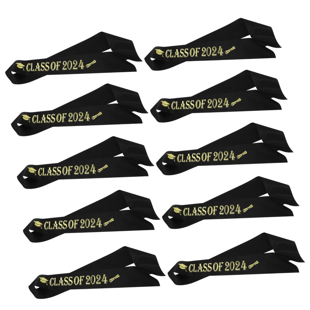 Mobestech 12 Black Satin Graduation Sashes with Shoulder Straps
