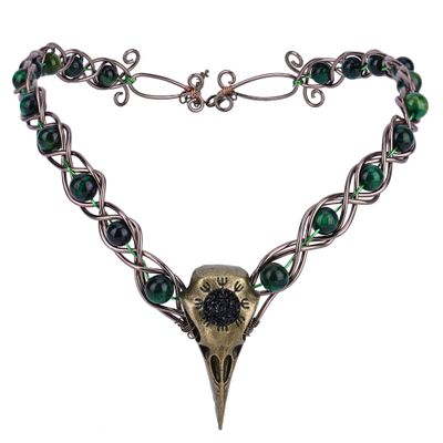 PartyforU Celtic Elf Crown for Renaissance Women, Cosplay Viking Raven Headpiece with Green Pearl for Halloween Witch Costumes