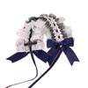 Lolita Lace Headband with Bow Hair Clip, Deep Blue view 1