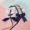 Lolita Lace Headband with Bow Hair Clip, Deep Blue view 2