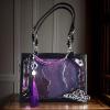 Chinese-Style Vintage Tote Bag with Transparent Window, Black Purple view 3