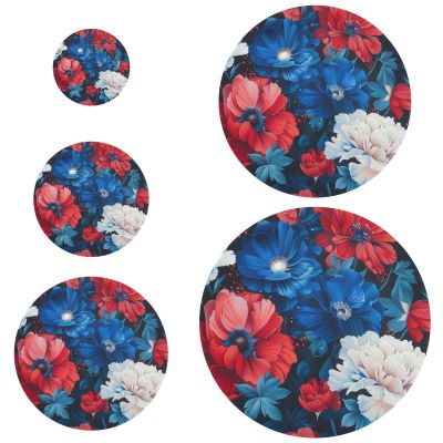 July 4 Red and Blue Floral Stretch Food Covers, 5-Piece Set