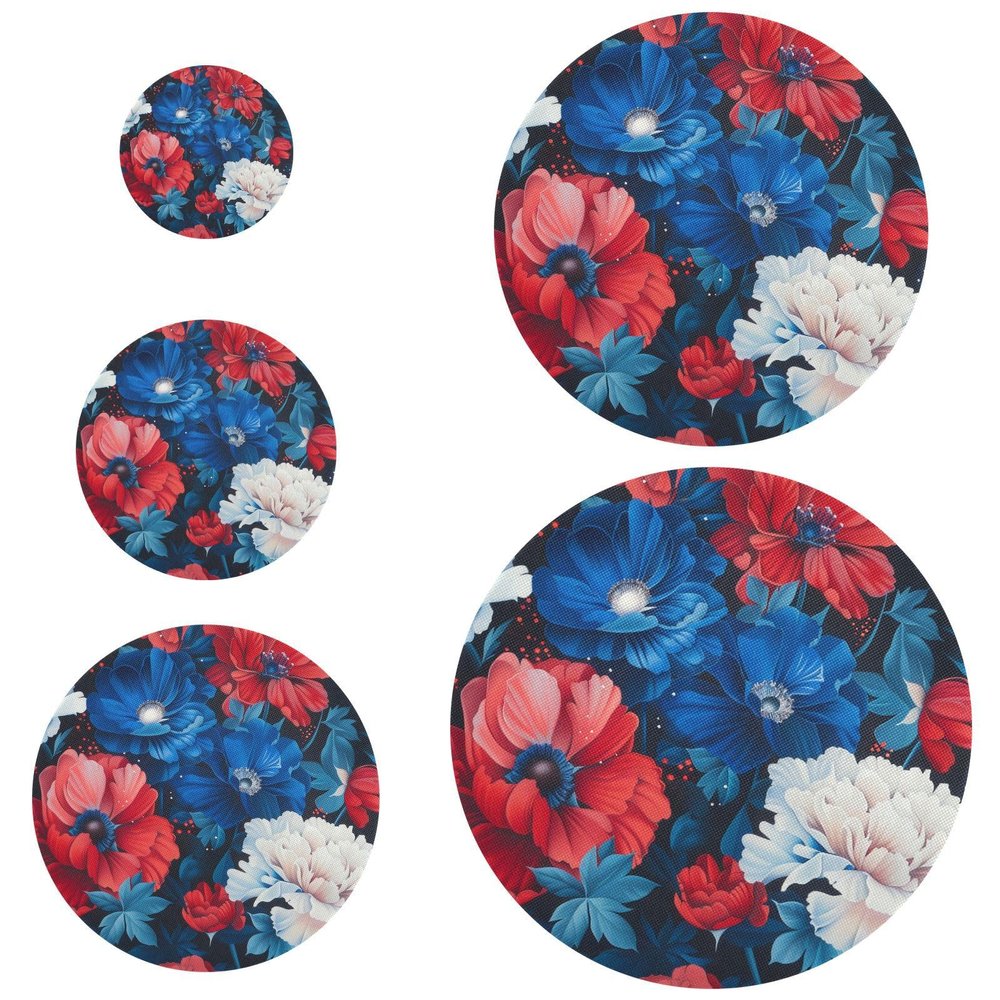 July 4 Red and Blue Floral Stretch Food Covers, 5-Piece Set