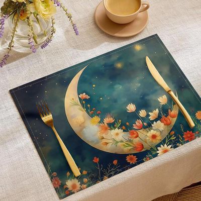Moon Design Placemats, Set of 4, 30 x 45 cm, Non-Slip, Heat-Resistant