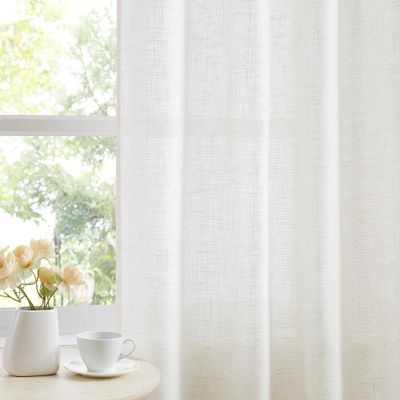 Natural Linen-Blend Sheer Curtains, 132.1 x 137.2 cm, Bedroom, 1 Pair