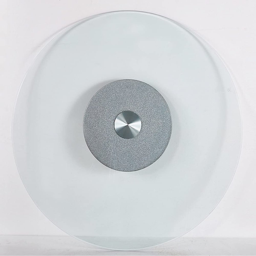 DETMOL 90 cm Tempered Glass Lazy Susan Serving Platter, Silver