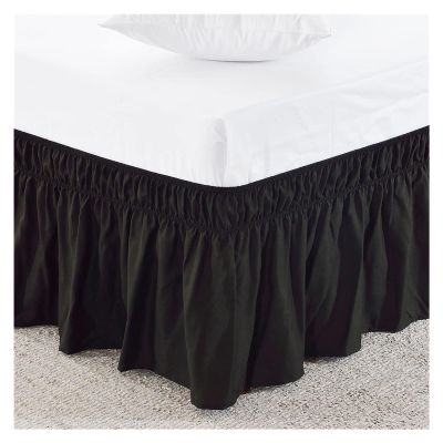 FOELANNE Embroidered Mattress Bed Skirt, Elastic Band, No Bed Lifting Required, Easy to Put On and Remove, Dust-Resistant, Tailored Drop (Black, 100 cm x 200 cm)
