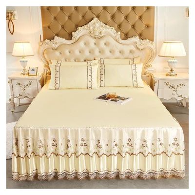 FOELANNE Embroidered Lace Bed Skirt, Soft Breathable Bedding Decor, Color 2, Pair of Pillowcases