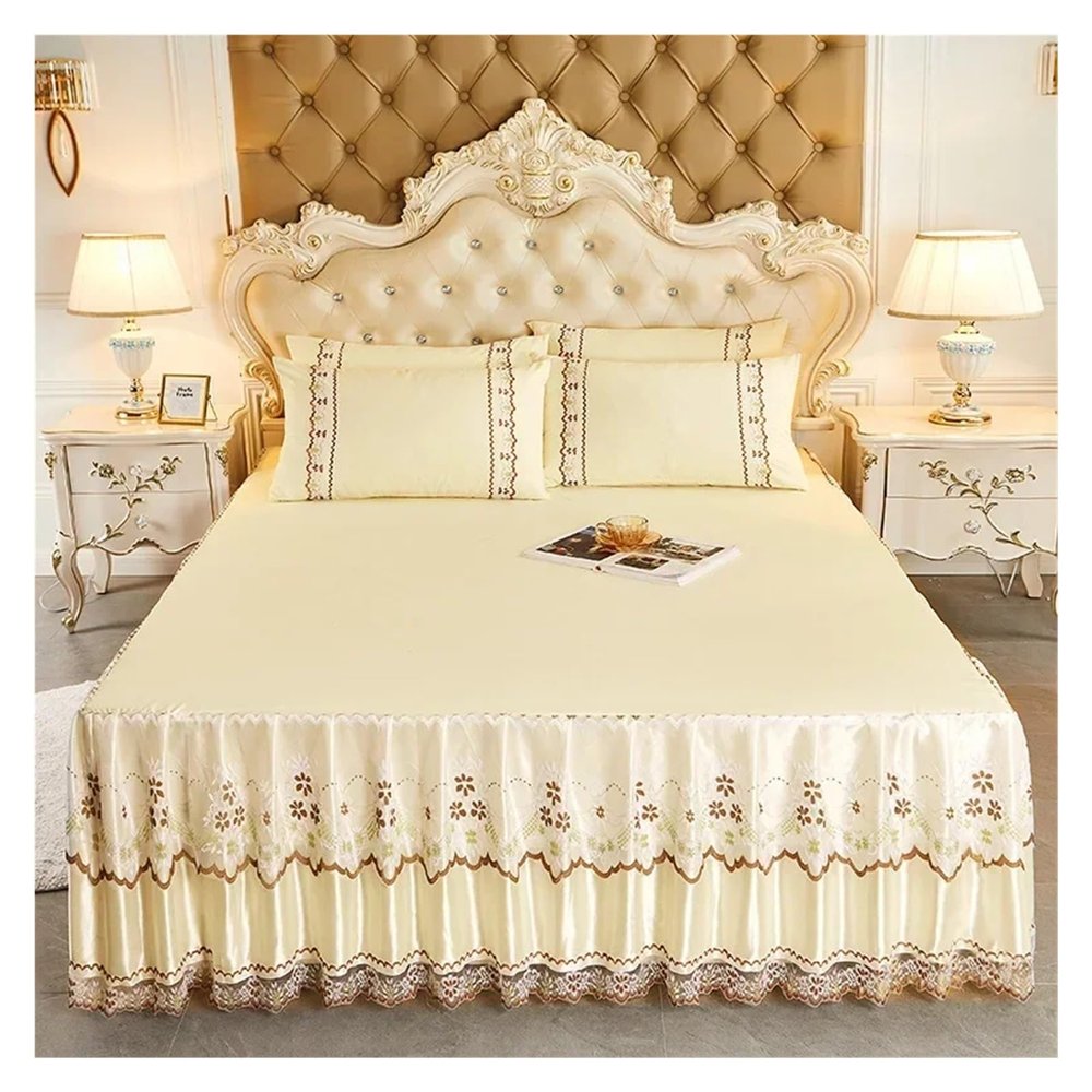 FOELANNE Embroidered Lace Bed Skirt, Soft Breathable Bedding Decor, Color 2, Pair of Pillowcases