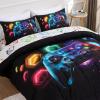 Tabeskly Gamer Bedding Set for Boys and Kids, Hexagonal Geometry and Gamepad Design, Black, 135 x 200 cm view 3