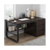 Modern Adjustable Standing Desk with 3 Drawers and Shelves, Multifunctional Home Office Computer Workstation, Walnut Finish (140 x 48 x 75 cm) view 1