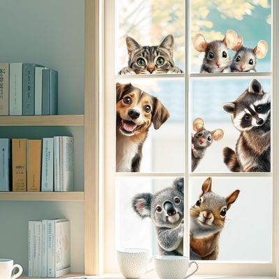 ANATTASOUL Squirrel, Dog and Cat Window Clings for Spring and Summer