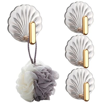 Gcroet Wall Hooks 4pcs 2.2x2.1 Clear Shell-Shaped Self-Adhesive Hooks with Gold Hangers