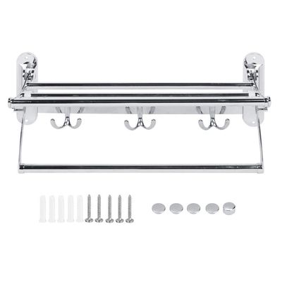 Spacnana Stainless Steel Towel Rack with 3 Hooks, Foldable Design, Ventilated Bathroom Towel Rack for Towels, Laundry Room