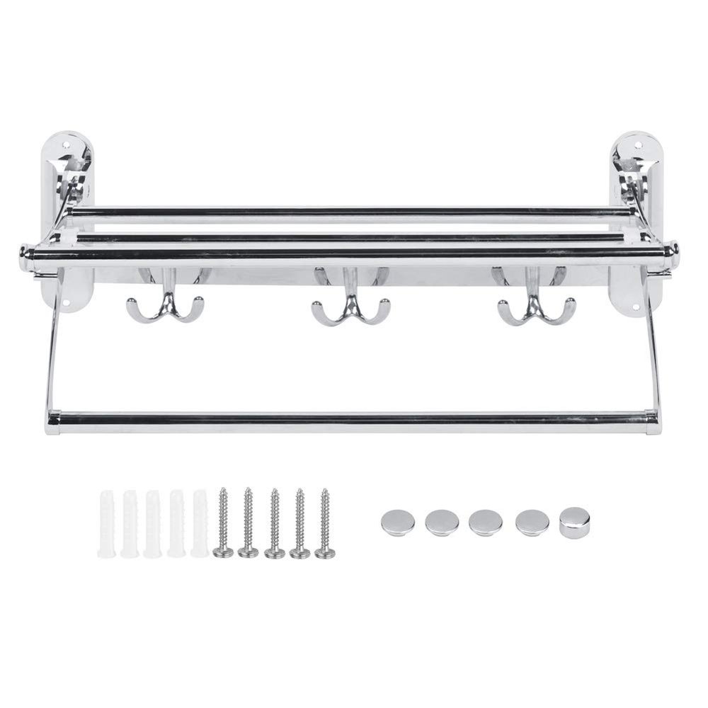 Spacnana Stainless Steel Towel Rack with 3 Hooks, Foldable Design, Ventilated Bathroom Towel Rack for Towels, Laundry Room