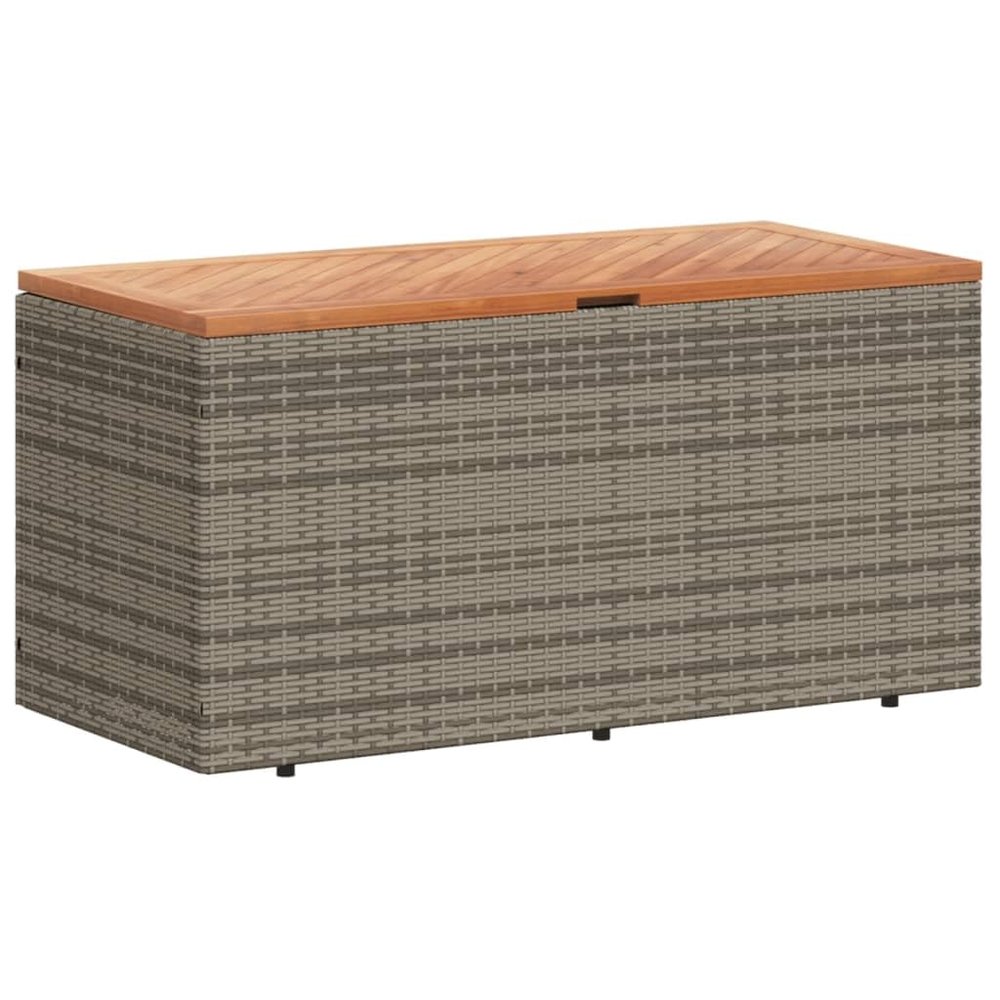 Tomostar Outdoor Garden Storage Chest, Gray, Poly Rattan and Acacia Wood