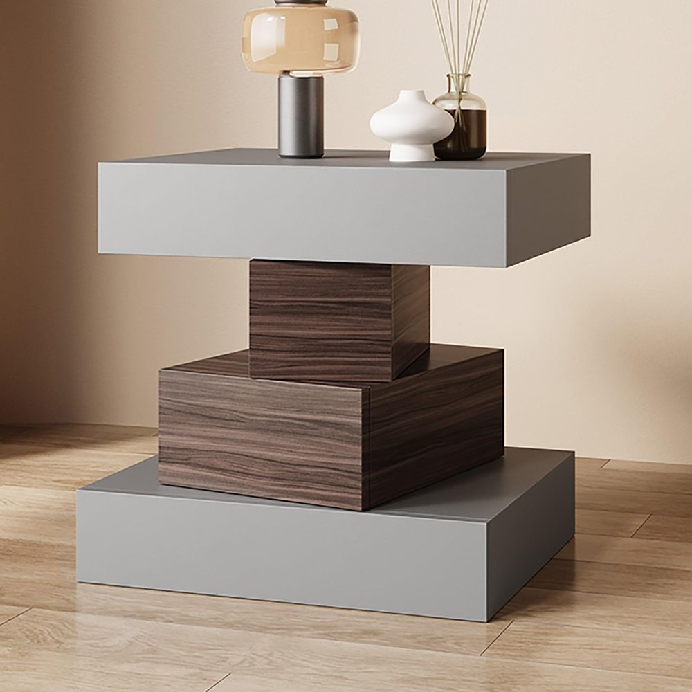 Modern Bedside Table with 4 Drawers, Light Gray, 50 cm