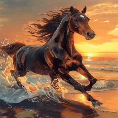 Mesribandy Pre-Printed Horse Cross-Stitch Kit, 11-Count, 40 x 50 cm