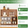3-Tier Small Bamboo Countertop Kitchen Pantry Cabinet with Glass Doors, Brown, 67 × 61 cm (26 × 24 in) view 2