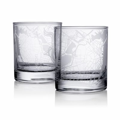 Boston Map Whiskey Glasses, 2-Piece Set, 300 ml