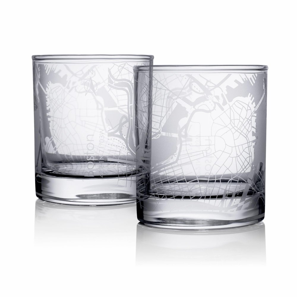 Boston Map Whiskey Glasses, 2-Piece Set, 300 ml