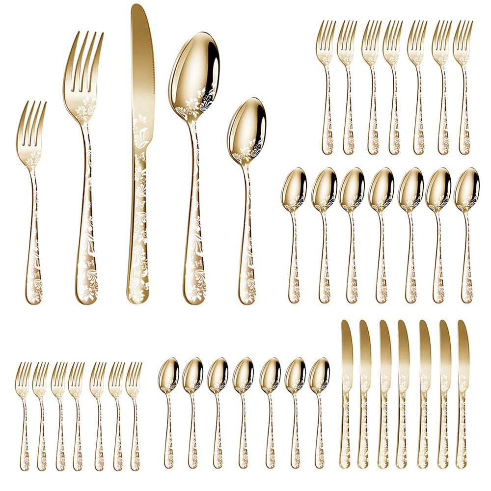 40-Piece Gold Flatware Set for Home, Restaurant, or Hotel