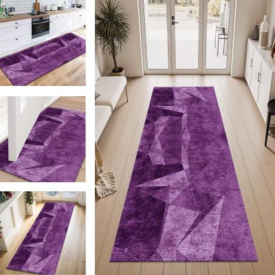 ZESEWU Purple 3D Hallway Runner Rug, Non-Slip, Washable, 50 x 400 cm
