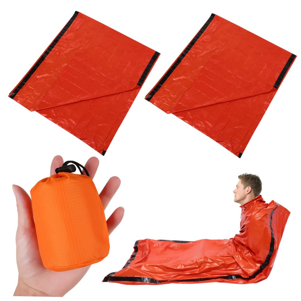 LOORGVEL 2-Pack Emergency Thermal Sleeping Bags with Storage Bag, Orange
