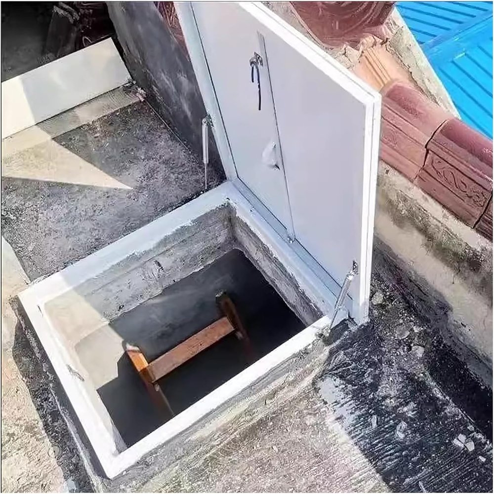 White Metal Roof Hatch Cover with Lock, Custom Sizes, 55 x 55 cm
