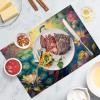 Washable Placemats, 8-Piece Set, 30 x 45 cm, Double-Sided Peacock Foliage Design view 2