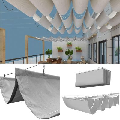 EFGETD U-Shaped Retractable Wave Shade Sail, Waterproof Polyester Awning, UV Protection, Gray, 2 x 4.5 m
