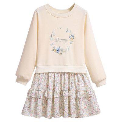 cfpqv Long-Sleeve Girls' Two-Piece Sweater and Floral Dress Set, Women's Wallet (Yellow, 5–6 Years)