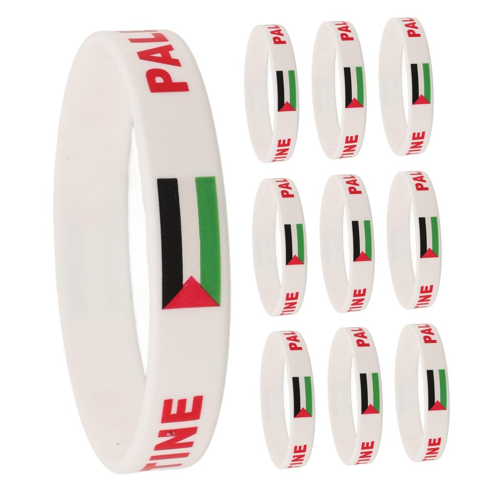Palestine Silicone Wristbands, 10-Pack, White, for Women and Men