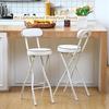 Foldable Stool, 55/60/65/70/75 cm, Padded Folding Bar Stool, Black High Chair, 100 kg Capacity, Round Stool for Kitchen/Living Room/Garden/Camping/Fishing (White, 65 cm/26 in) view 2