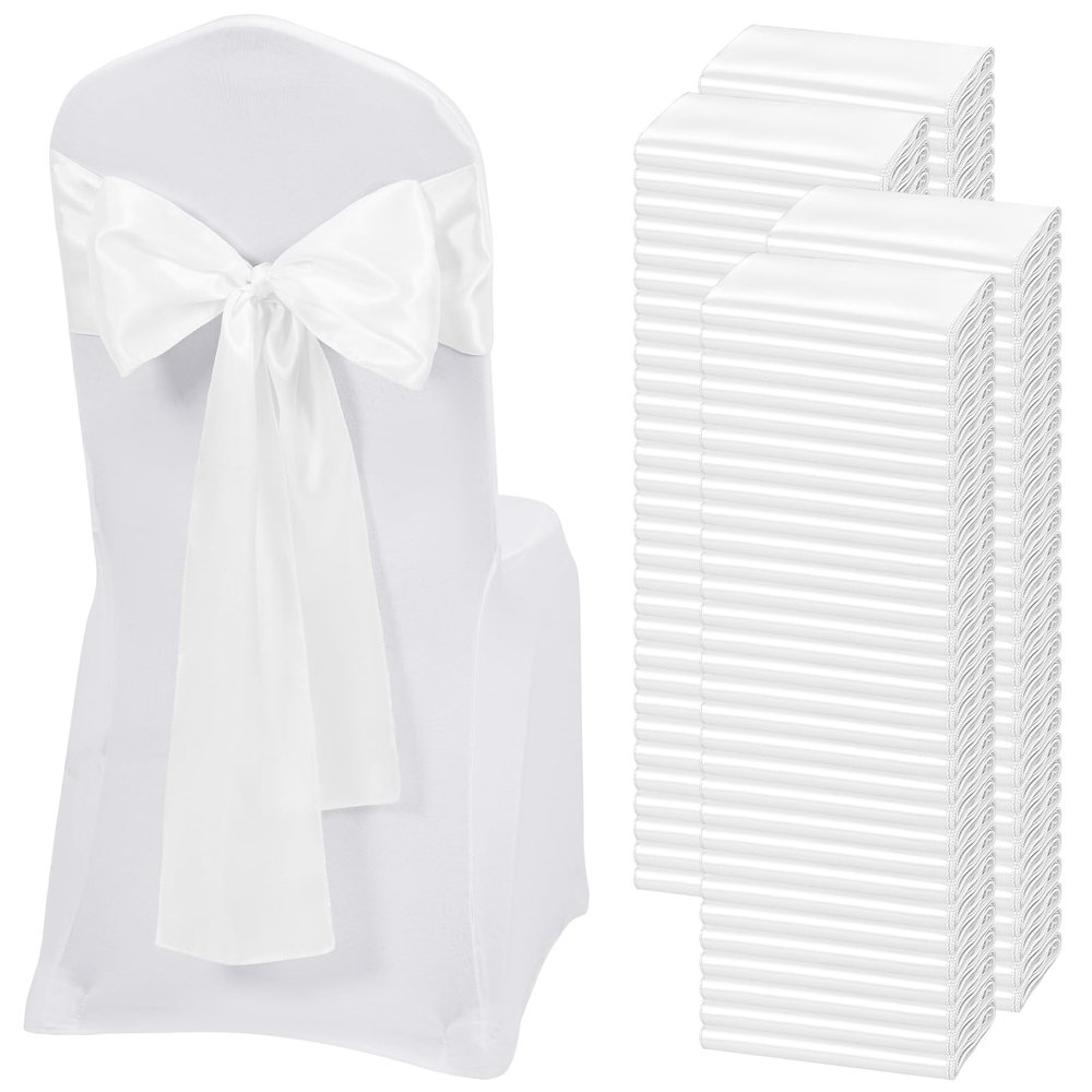 REWOMC Satin Chair Sashes, White, 17.8 x 274.3 cm, 120 Pack