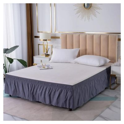 1 x Ruffled Bed Skirt, Soft, Comfortable, Fade-Resistant, Dark Gray, 137 x 193 x 38 cm