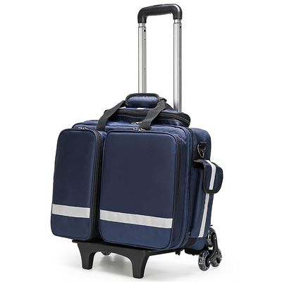 Wheeled First Aid Bag, Large-Capacity Waterproof Emergency Trauma Bag for EMTs, EMS & Paramedics, Portable Outdoor Medical Trolley with Compartments, Blue