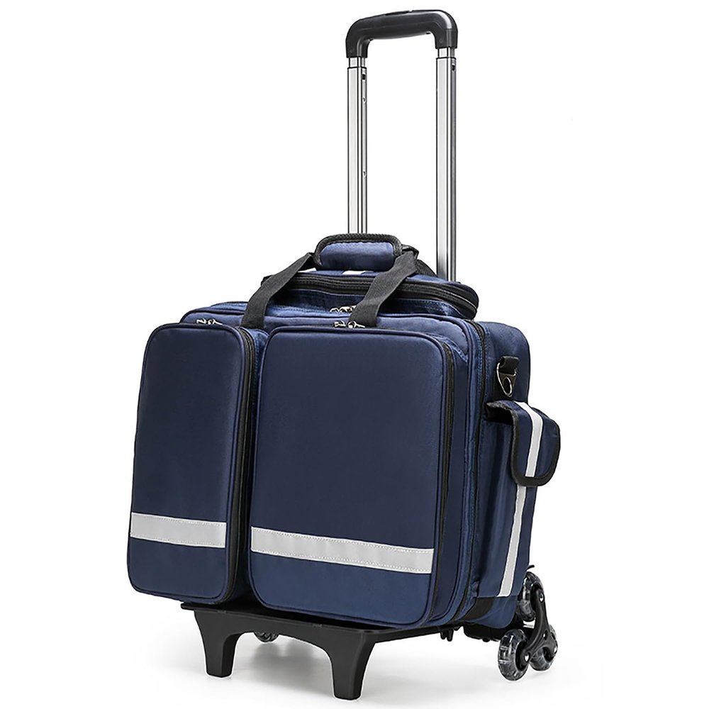Wheeled First Aid Bag, Large-Capacity Waterproof Emergency Trauma Bag for EMTs, EMS & Paramedics, Portable Outdoor Medical Trolley with Compartments, Blue