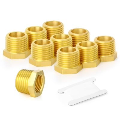 GASHER 10-Piece Brass Reducing Hex Bushing, 3/8" BSP Male x 1/4" BSP Female