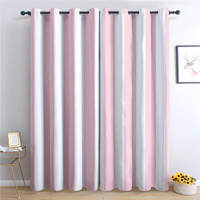 White and Pink Striped Blackout Curtains with Grommets, 2-Pack, 260 x 140 cm (H x W)