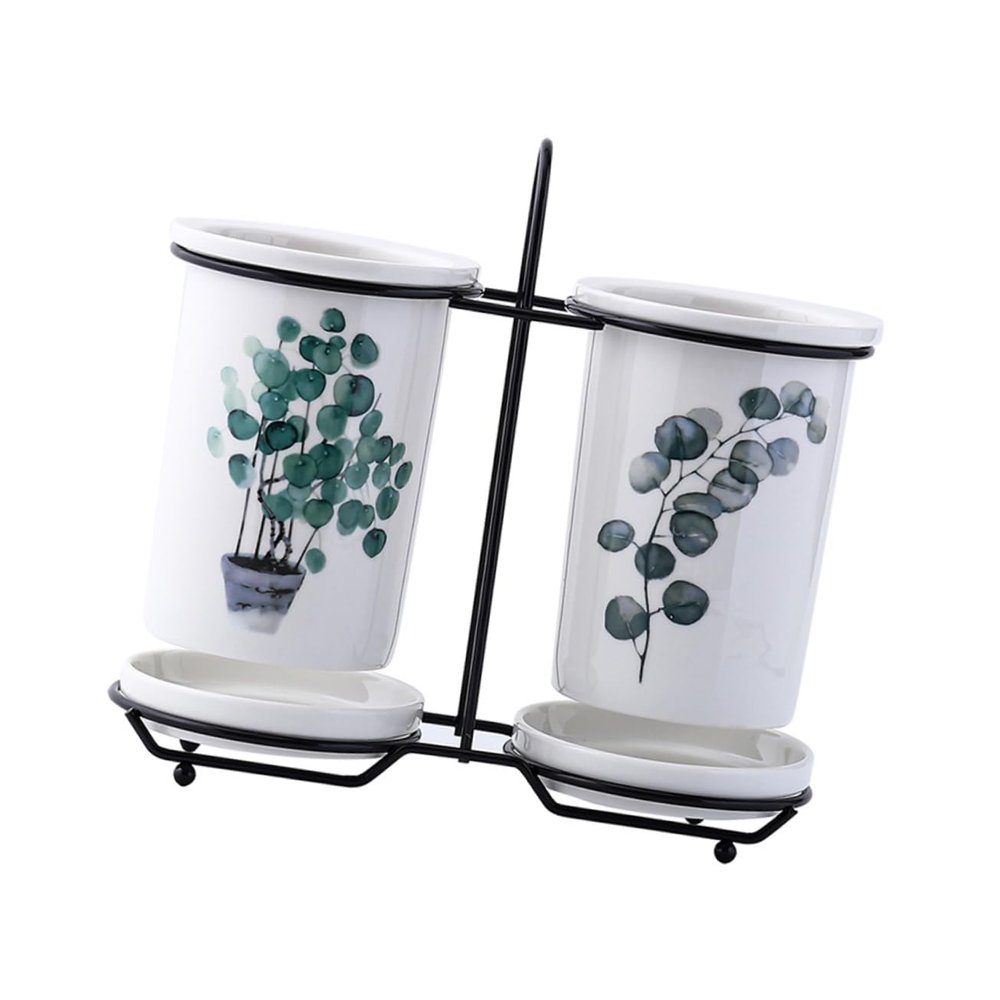 VICASKY Chopstick Holder, Durable and Space-Saving Ceramic and Iron Storage Rack
