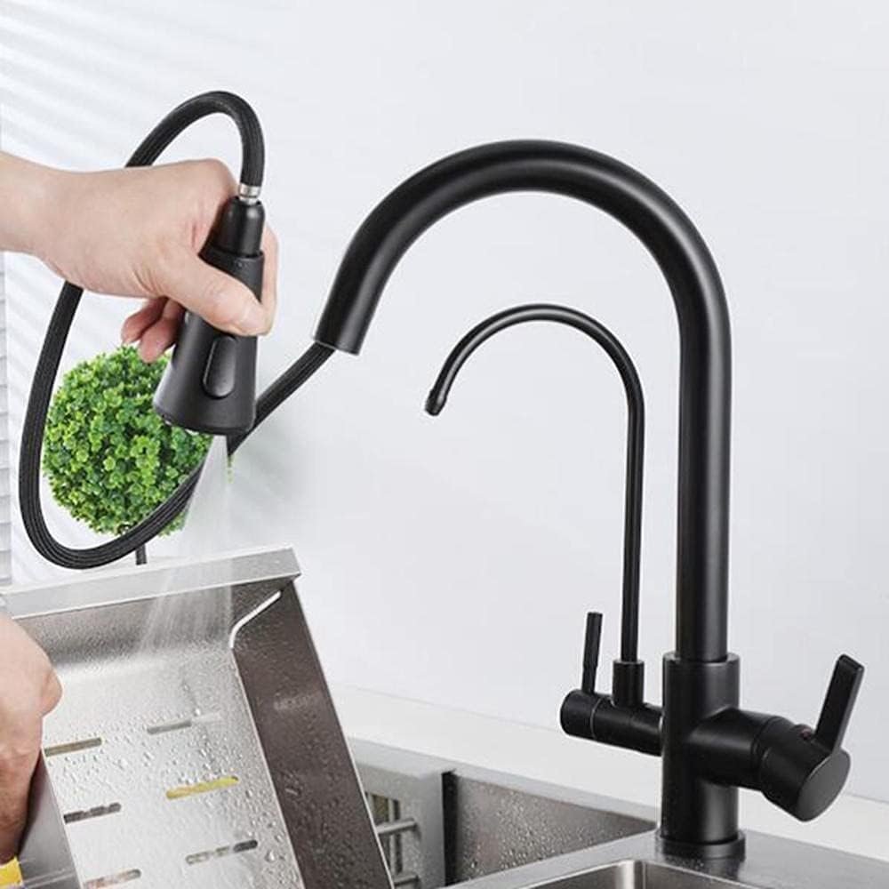 3-in-1 Kitchen Faucet with Pull-Out Sprayer, Brushed Brass