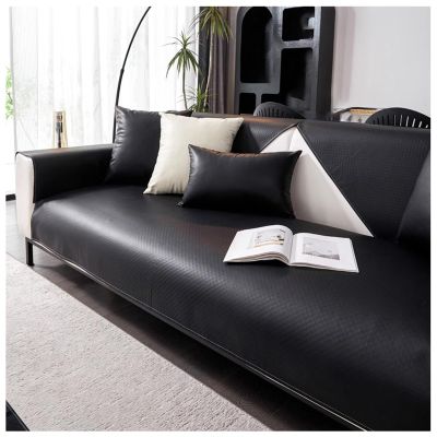 YUEZHONG Waterproof PU Faux Leather Sofa Cover for Loveseat or L-Shaped Sofa, Black, 70 x 240 cm / 27.5 x 94.5 in