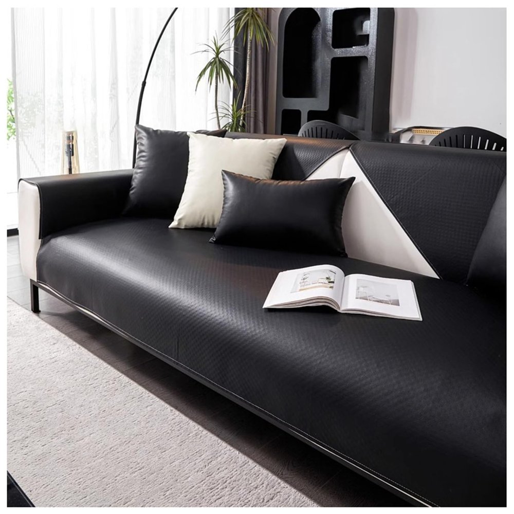 YUEZHONG Waterproof PU Faux Leather Sofa Cover for Loveseat or L-Shaped Sofa, Black, 70 x 240 cm / 27.5 x 94.5 in