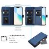 Jiajihua Case for Sharp Aquos Wish4 SH-52E, Lanyard, 9 Card Slots, Zipper Wallet, Magnetic Closure, Stand, Blue view 3