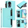 Jiajihua Case Compatible with Honor 80 5G, Lanyard, 9 Card Slots, Zipper Wallet, Magnetic Closure, Stand, Mint Green view 1