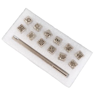 Stamp Punch Tool Kit, Zinc Alloy Leather Stamping Tools with Tang Dynasty Floral Designs for DIY Leather Projects, 12 Stamps and 1 Handle