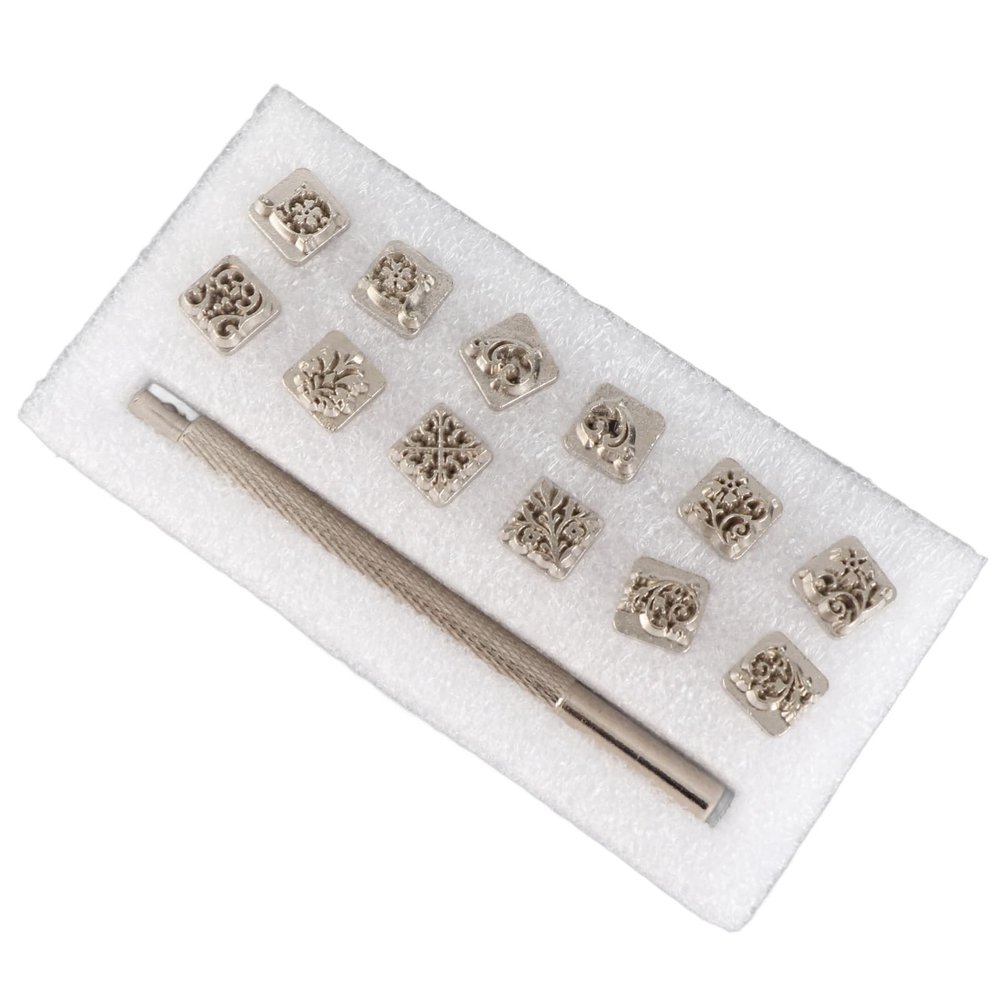Stamp Punch Tool Kit, Zinc Alloy Leather Stamping Tools with Tang Dynasty Floral Designs for DIY Leather Projects, 12 Stamps and 1 Handle