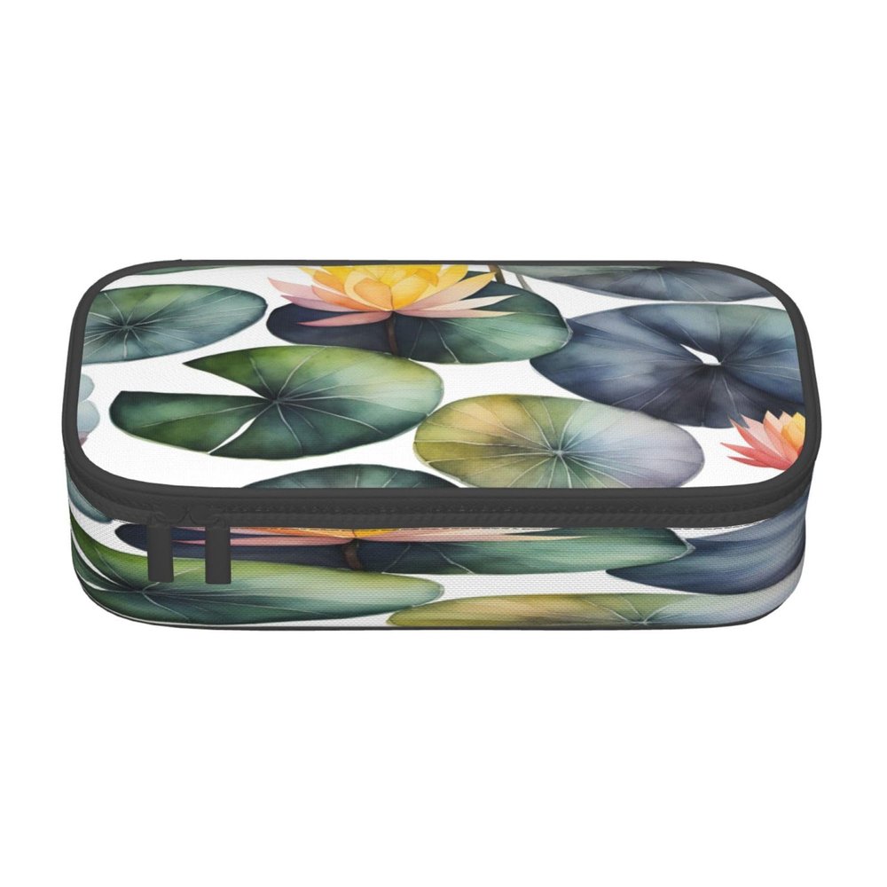 KoloQren Black Pencil Case with Lily Blossom Pattern, Large Capacity, Zippered