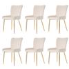 Velvet Dining Chair with Vertical Backrest, Lumbar Support and Adjustable Metal Legs (Beige + Gold, 6) view 1